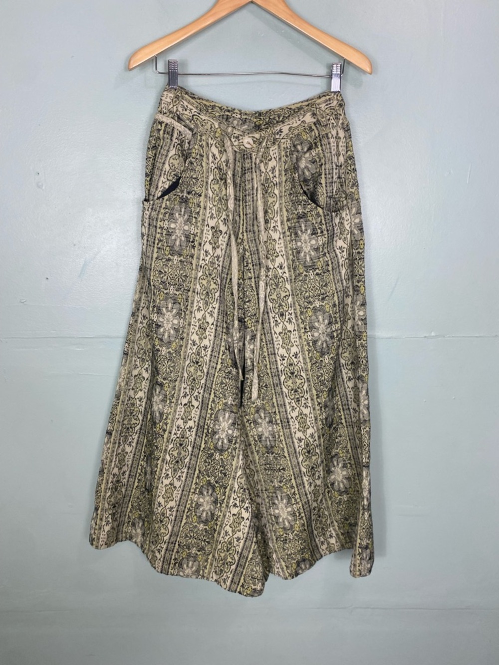 Free People Dahlia Wide Leg Flare Pants Brocade Tapestry Green Sz 2 - Picture 2 of 7